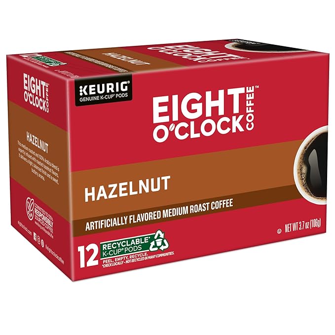 Eight O'Clock Coffee Hazelnut, Keurig Single Serve K-Cup Pods, Medium Roast, 72 Count (Pack of 1)