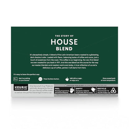 Starbucks K-Cup Coffee Pods, Medium Roast, House Blend for Keurig Coffee Makers, 100% Arabica, 1 Box (75 Pods)