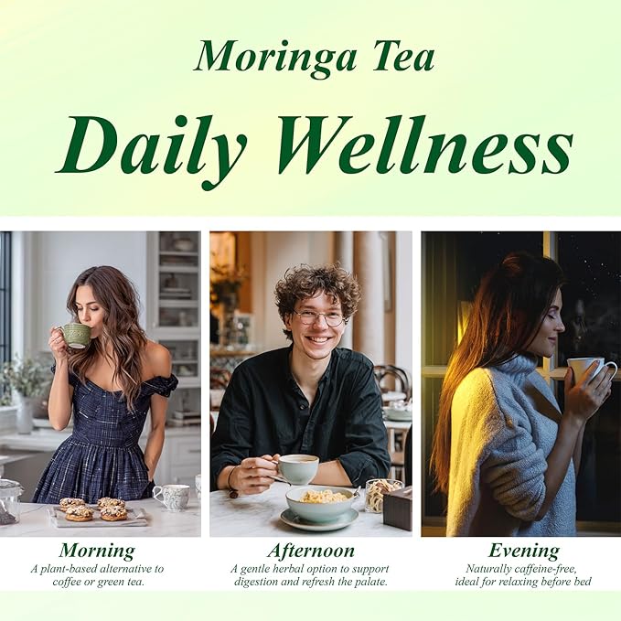 WT WEETEE Moringa Tea Bags 100 Count, 100% Pure Dried Moringa Leaves, Caffeine Free Nutrient-Dense Herbal Tea, Earthy Spinach Aroma & Bold Fermented Bean-Like Flavor