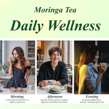 WT WEETEE Moringa Tea Bags 100 Count, 100% Pure Dried Moringa Leaves, Caffeine Free Nutrient-Dense Herbal Tea, Earthy Spinach Aroma & Bold Fermented Bean-Like Flavor