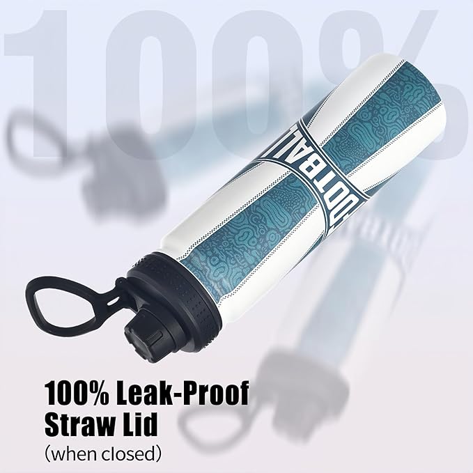 Football Water Bottle, 24 oz Insulated Stainless Steel Sports Bottle with Straw, Football Stuff Gifts for Boys