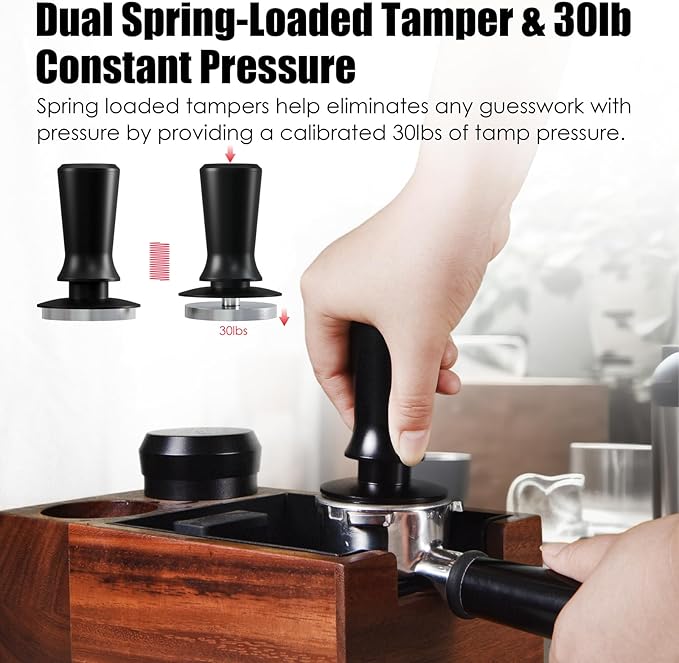 51mm Espresso Hand Tamper, MATOW Dual Calibrated Spring Loaded Coffee Tamper with Stainless Steel Flat Base, Pro-barista 30lbs Espresso Tamper with Anodized Aluminum Handle