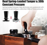 Load image into Gallery viewer, 53.3mm Espresso Hand Tamper, MATOW Calibrated Spring Loaded Coffee Tamper with Stainless Steel Flat Base, 30lbs Espresso Tamper with Anodized Aluminum Handle Compatible with Breville 54mm Portafilter