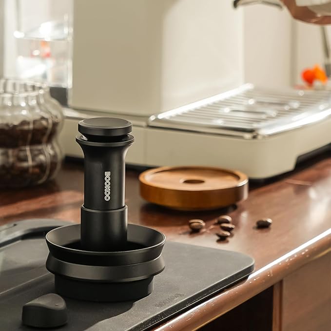 BOOKOO 3-in-1 Espresso Tamper 58.5mm Espresso Distribution Tool Magnetic Dosing Funnel with Spring Loaded Sound Feedback 304 Stainless Steel WDT Tool Espresso Stirrer Needle Coffee Tamper Set