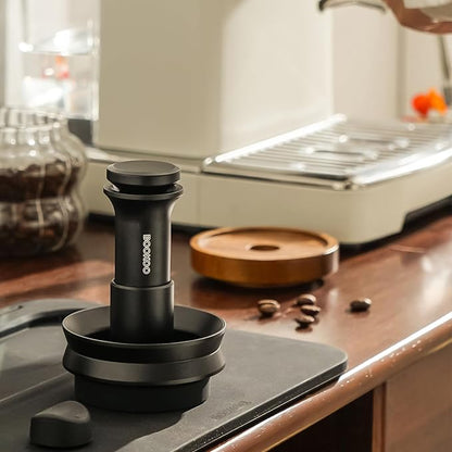 BOOKOO 3-in-1 Espresso Tamper 58.5mm Espresso Distribution Tool Magnetic Dosing Funnel with Spring Loaded Sound Feedback 304 Stainless Steel WDT Tool Espresso Stirrer Needle Coffee Tamper Set