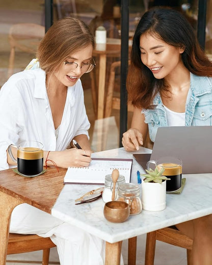 LUXU Glass Coffee Mugs Set of 4,14 oz Clear Coffee Cups,Hand Blown&Seamless Design,Heat Resistant and Explosion-Proof,Lightweight Tea Mugs with Anti Scald Handle Ideal for Home,Cafe