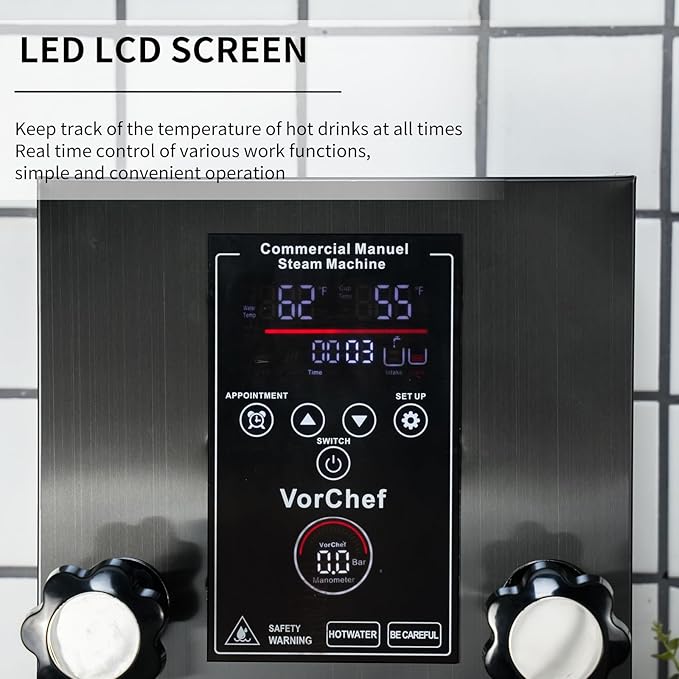 Commercial Milk Frother, 2500W 110V Automatic Steam Boiling Water Machine Electric Steam Milk Frothing Machine Espresso Coffee Milk Foam Machine Steamer with LED Display for Coffee Tea Shop