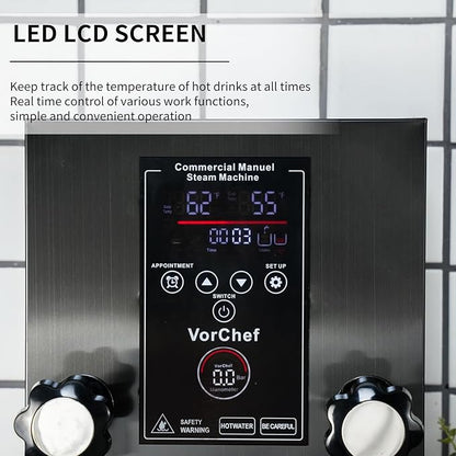 Commercial Milk Frother, 2500W 110V Automatic Steam Boiling Water Machine Electric Steam Milk Frothing Machine Espresso Coffee Milk Foam Machine Steamer with LED Display for Coffee Tea Shop