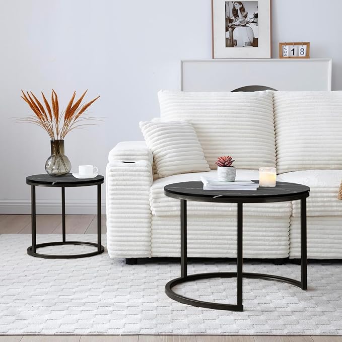 Round Coffee Table, Circle Nesting Coffee Tables for Living Room, Small Dining Center Space Saving Living Room Small Tables, Modern Center Table Dining Black, Modern Home Furniture