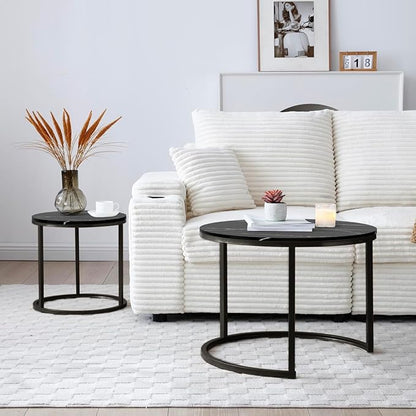 Round Coffee Table, Circle Nesting Coffee Tables for Living Room, Small Dining Center Space Saving Living Room Small Tables, Modern Center Table Dining Black, Modern Home Furniture