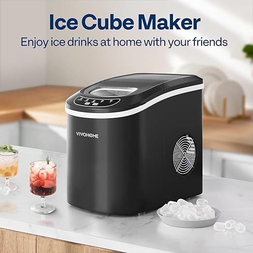 VIVOHOME Electric Portable Compact Countertop Automatic Ice Cube Maker Machine with Hand Scoop and Self Cleaning Function 26lbs/Day Black