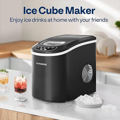VIVOHOME Electric Portable Compact Countertop Automatic Ice Cube Maker Machine with Hand Scoop and Self Cleaning Function 26lbs/Day Black