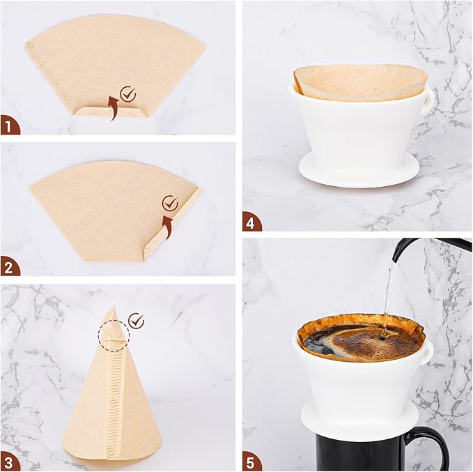 Segarty Camping Coffee Dripper Set, Collapsible White Silicone Coffee Maker with 200PCS Disposable Coffee Filter Cone Paper, Single Serve Dripping Brewer for Travel Backpacking