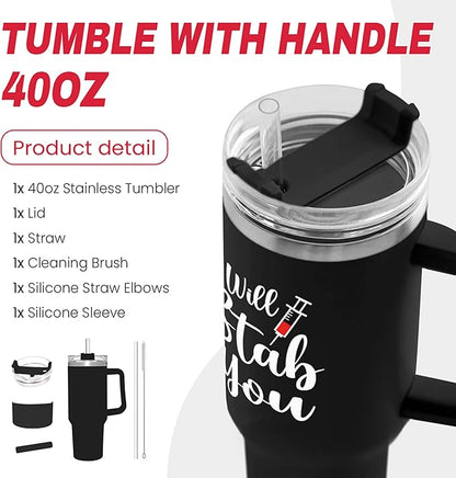 SANDJEST Nurse Gifts I Will Stab You Tumbler with Handle 40oz Stainless Steel Insulated Coffee Cup Funny Nurse Week Present, Nursing School Graduation, Appreciation Gifts for RN Nurses