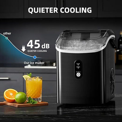 Antarctic Star Nugget Ice Maker Countertop with Soft Chewable Ice, Portable Sonic Ice Maker with Basket and Scoop, Removable Top Cover, Auto-Cleaning for Home/Party/RV/Camping (Stainless Steel Black)