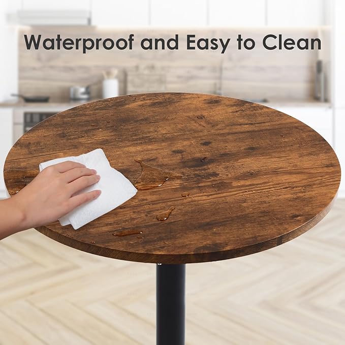 23.6" Round Bar Table, Adjustable Height Modern Cocktail Table with MDF Top and Metal Base, Bistro Pub Table Suitable for Cafe, Kitchen Island, Bar Counter, Brown