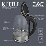 Load image into Gallery viewer, COOK WITH COLOR Electric Tea Kettle, 1.8L Cordless Hot Water Boiler, 1200W Rapid Boil, Auto Shutoff &amp; Boil Dry Protection, BPA-Free, Sleek Countertop Design, Black