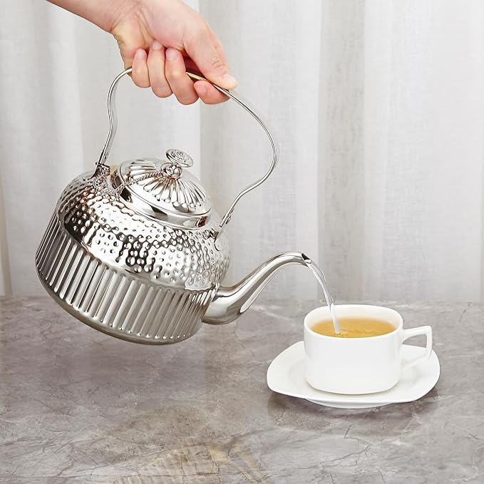 SANQIAHOME Antique 1.2L (40Oz) Stainless Steel Teapot with Infuser Silver