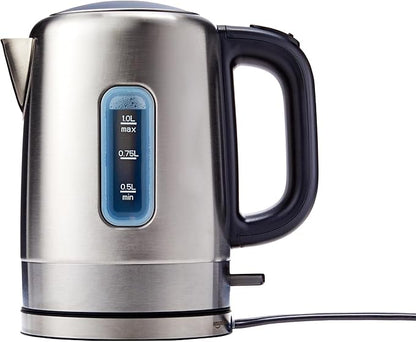 Amazon Basics Electric Stainless Steel Kettle for Tea and Coffee, BPA-Free, Fast Boiling, Auto Shut-Off, 1.1 Quarts, 1500W, Black and Silver