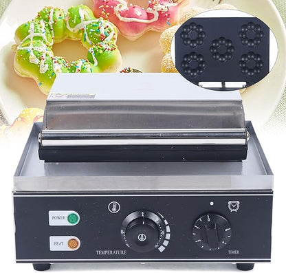 Mini Donut Maker Machine, Commercial Waffle Donut Machine, Plum Blossom Donut Maker Waffle Maker, For Breakfast, Snacks, Desserts & More with Non-stick Surface, Makes 5 Doughnuts