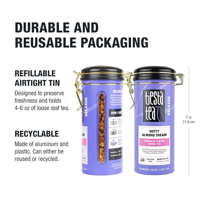 Tiesta Tea - Nutty Almond Cream, Premium Loose Leaf, Cinnamon Almond Herbal Tea Blend, Non-Caffeinated, Make Hot or Iced & Brews Up to 50 Cups, 6.2 Ounce Refillable Tin