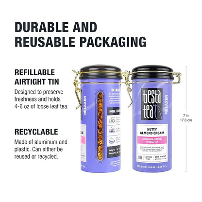 Tiesta Tea - Nutty Almond Cream, Premium Loose Leaf, Cinnamon Almond Herbal Tea Blend, Non-Caffeinated, Make Hot or Iced & Brews Up to 50 Cups, 6.2 Ounce Refillable Tin