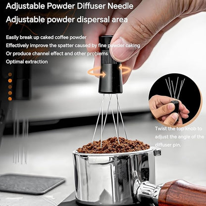 WDT Espresso Distribution Tool, 6-Pin 304 Stainless Steel Coffee Stirrer for Barista, Adjustable Espresso Needle Distributor for Even Extraction