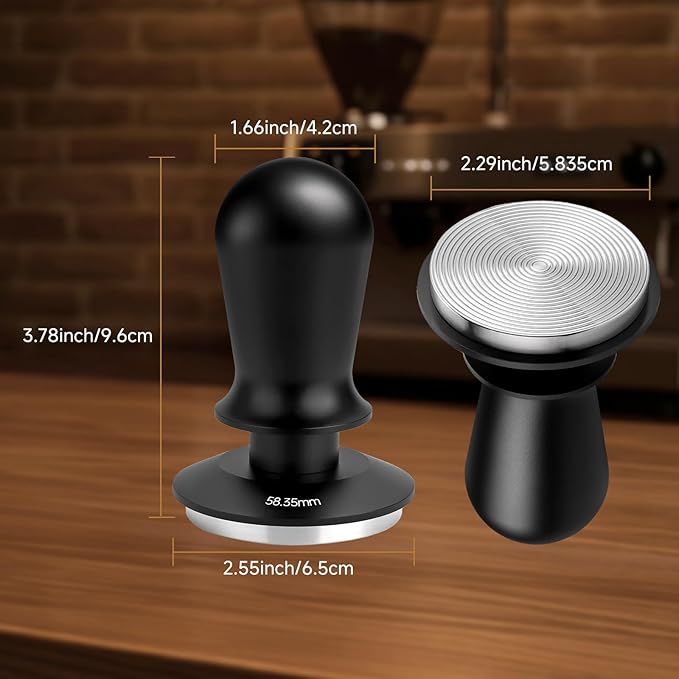 Coffee Tamper 58.35mm - with Sound Feedback 30lb Spring-Loaded Tamper Barista Espresso Tamper Anti-Tilt Base, Ergonomic Handle, 304 Stainless Steel