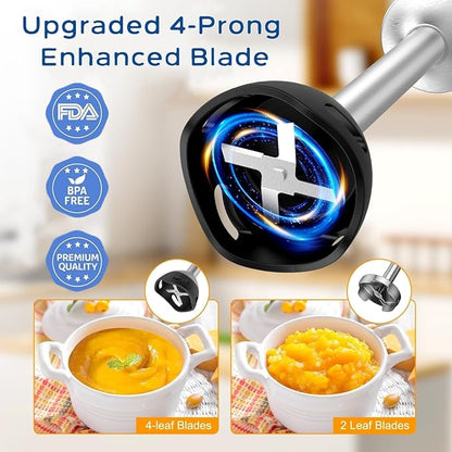 Immersion Blender 5 in 1 Hand Blender, Electric Blenders Max 1000W Heavy Duty Motor, 21 Speed & Turbo Mode Handheld Blender, Milk Frother, Egg Whisk, 800ml Beaker, 600ml Chopper Stainless Steel Blades