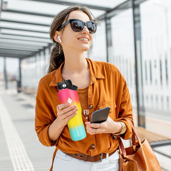 SENDESTAR Water Bottle 32oz,2 Lids(Straw lid),Wide Mouth Stainless Steel Vacuum Insulated Double Wall Keep Liquids Cold or Hot All Day,Sweat Proof Sport Design,Fit Car Cup Holder(Sobert)