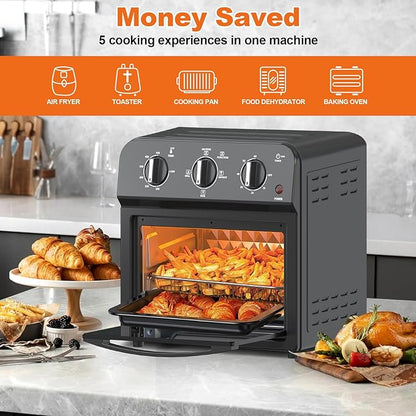 PlumChef 13 Quart 4 Slices Air Fryer Convection Toaster Oven, 1500W, Multifunction Oven forAir Fryer, Gril, Defrost, Bake, Time and Temperature Controls,Black