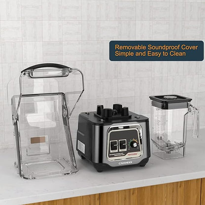 CRANDDI Commercial Blender, 2200W Countertop Blenders with Removable Shield, Quiet Smoothie Blender for Shakes and Ice Crushing, 52oz, 38000 RPM Professional Blenders for Kitchen, K80 (Grey)