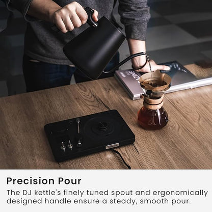 DJ Electric Gooseneck Kettle - Pour Over Coffee & Tea - Turntable Design - Water Boiler - Quick Heating & Temperature Control - Black