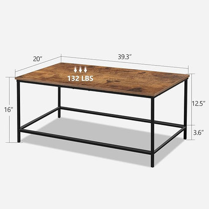 SENIG Coffee Table, Modern Industrial Style Rectangular Table, Brown Wood and Sturdy Metal Side End Table, Rustic Accent Functional Coffee Table for Living Room. 39.3 x 20 x 16