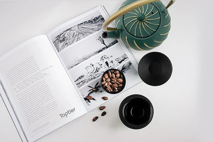 TOPTIER Japanese Cast Iron Teapot with Infuser, Stovetop Safe Teakettle, Wave Design, Enameled Interior, 30 oz (900 ml), Green