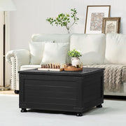 Farmhouse Coffee Table with Hidden Storage,Wood Square Center Table for Living Room, Large Rustic Cocktail Tables with Flip-Top Lids, Farm House Tables with Wooden Gourd Feet,Natural Black