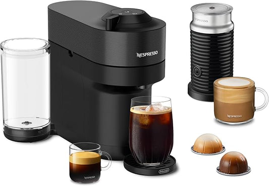 Nespresso Vertuo Pop+ Coffee and Espresso Machine by De'Longhi with Aeroccino Milk Frother, Liquorice Black