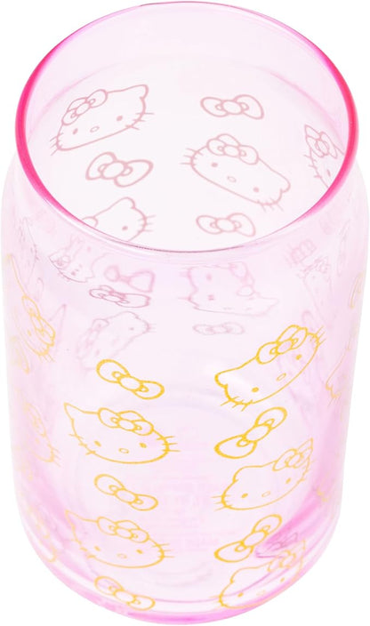 Silver Buffalo Sanrio Hello Kitty Gold 2 Pack Pink Glass Jar Tumbler with Bamboo Lid and Glass Straw, 16 Ounces
