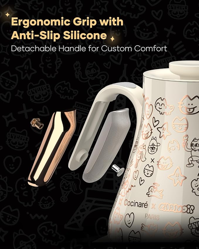 Cocinare x Chanoir FLOW M9 Pro Electric Kettle, Art de Paris Collaboration, Premium Gift Box Packaging with Coffee Mat, ±0.5℉ Temp Control for Coffee & Tea (Chanoir White)