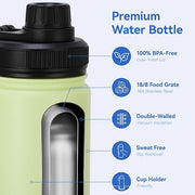 DOMICARE 16 oz Kids Water Bottle for School Stainless Steel Double Wall Vacuum Insulated Water Bottle with Straw lids & Spout Lid, Leakproof BPA Free (Green gradient,4)