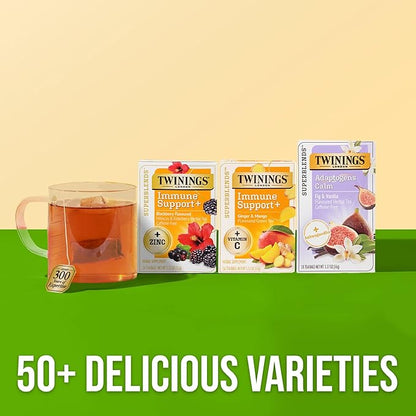 Twinings Superblends Immune Support+ Herbal Tea with Vitamin C, Ginger & Mango Flavoured Green Tea, 16 Tea Bags (Pack of 6), Naturally Caffeine-Free, Enjoy Hot or Iced, 96 Teabags