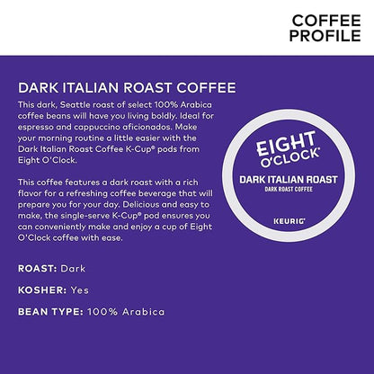 Eight O'Clock Coffee Dark Italian Roast, Single-Serve Keurig K-Cup Pods, Dark Roast Coffee, 48 Count