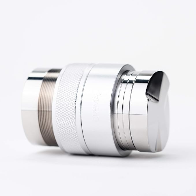 Crema Coffee Products | 45.5mm Coffee Distributor/Leveler & Hand Tamper | Fits Flair Pro and Pro 2 | Double Sided, Adjustable Depth | Beautiful Espresso Hand Tampers (45.5mm) (Silver)