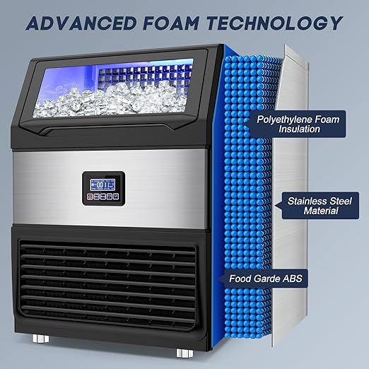 Commercial Ice Maker Machine – 250 Lbs/24H, 75 Lbs Storage Bin, 80 Ice Cubes in 8 Minutes – Freestanding Ice Machine with Water Filter and Scoop for Restaurant, Bar, Home, and Office