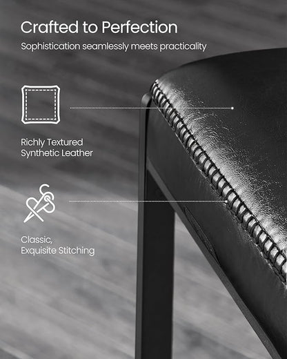 VASAGLE EKHO Collection - Bar Stools Set of 2, Counter Height Bar Stools, Synthetic Leather with Stitching, Mid-Century Modern Counter Stools, 26-Inch Tall, Kichen Home Bar Dining Room, Ink Black