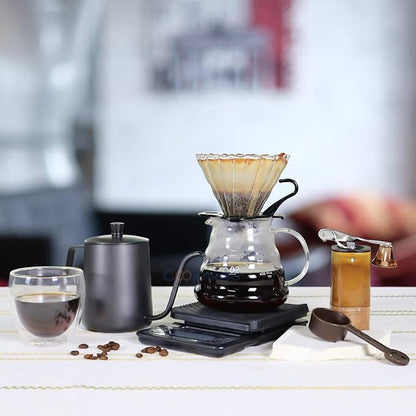 SOTECH Pour Over Coffee Maker Set, Coffee Kettle Scale, Pour Over Coffee Dripper, Bean Grinder, Glass Server, Drip Cup, Filter Paper, All in 1, Traveling Camping Hiking