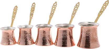 Turkish Solid Hammered Copper Greek Arabic Coffee Pot Stovetop Coffee Maker Cezve Ibrik Briki with (5 Size) (Metal Handle)