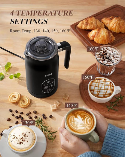 Milk Frother and Steamer 4 in 1, Milk Steamer with Auto Temperature Control, Warm & Cold Foam Maker, Hot Chocolate Maker, Frother for Coffee, Latte, Cappuccino, Black