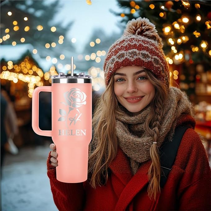 Personalized Tumbler with Pictures Text Name, Custom Double Wall Insulated Tumbler, 20oz Coffee Tumbler with lid and straw, Personalized Birthday Gifts for Women Men Friend Christmas (40oz Engraved)