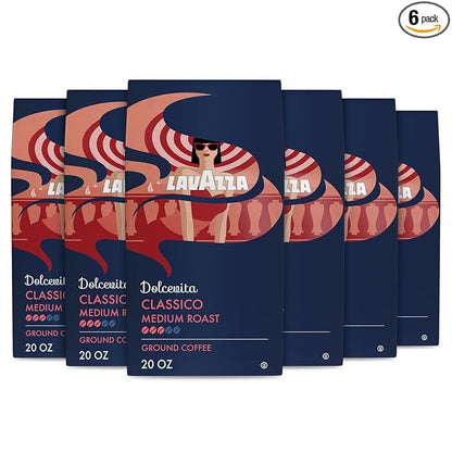 Lavazza Classico Ground Coffee Blend, Medium Roast, Premium Coffee, 100% Arabic, Value Pack, Non GMO, 20 Ounce (Pack of 6)